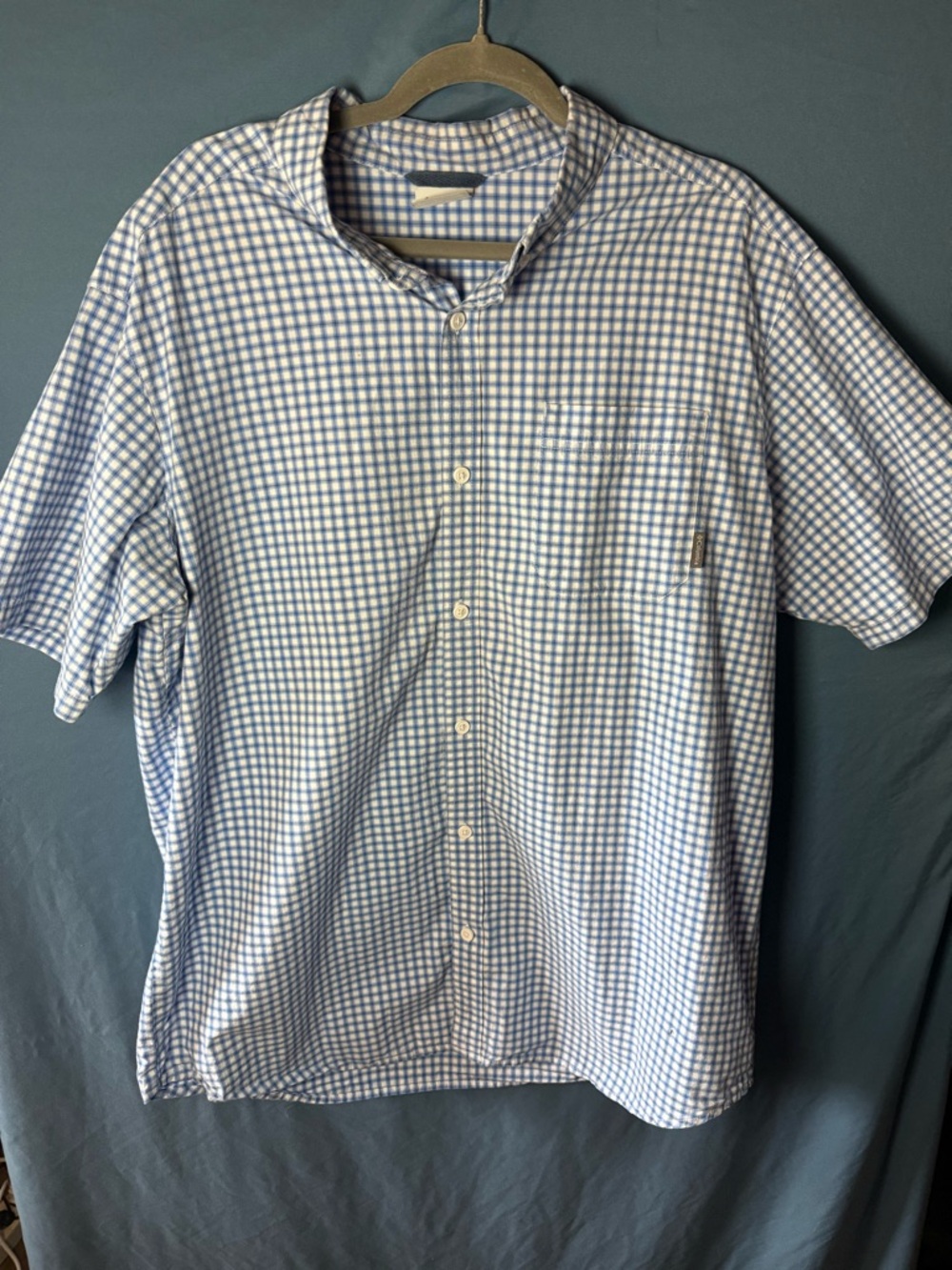 Columbia Light Blue & White Checked Short-Sleeve Button-Down